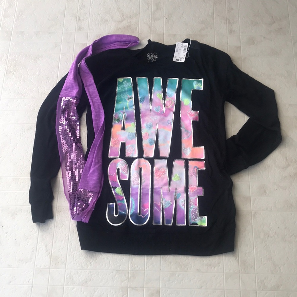 Justice long sleeve tee with scarf NWT